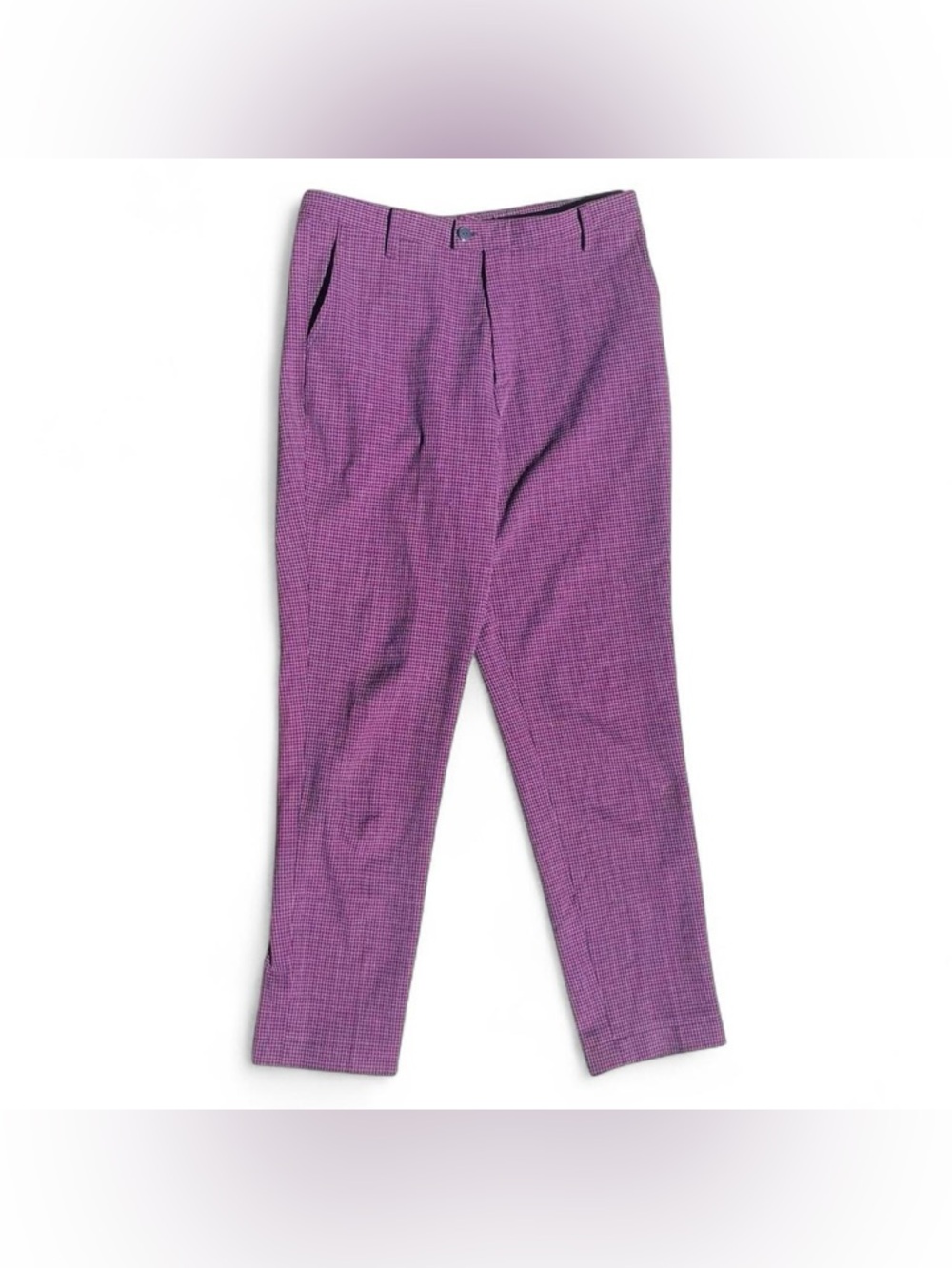 Vintage Purple Gingham High-Waisted Trousers – 90s Slim Straight Pants (S)